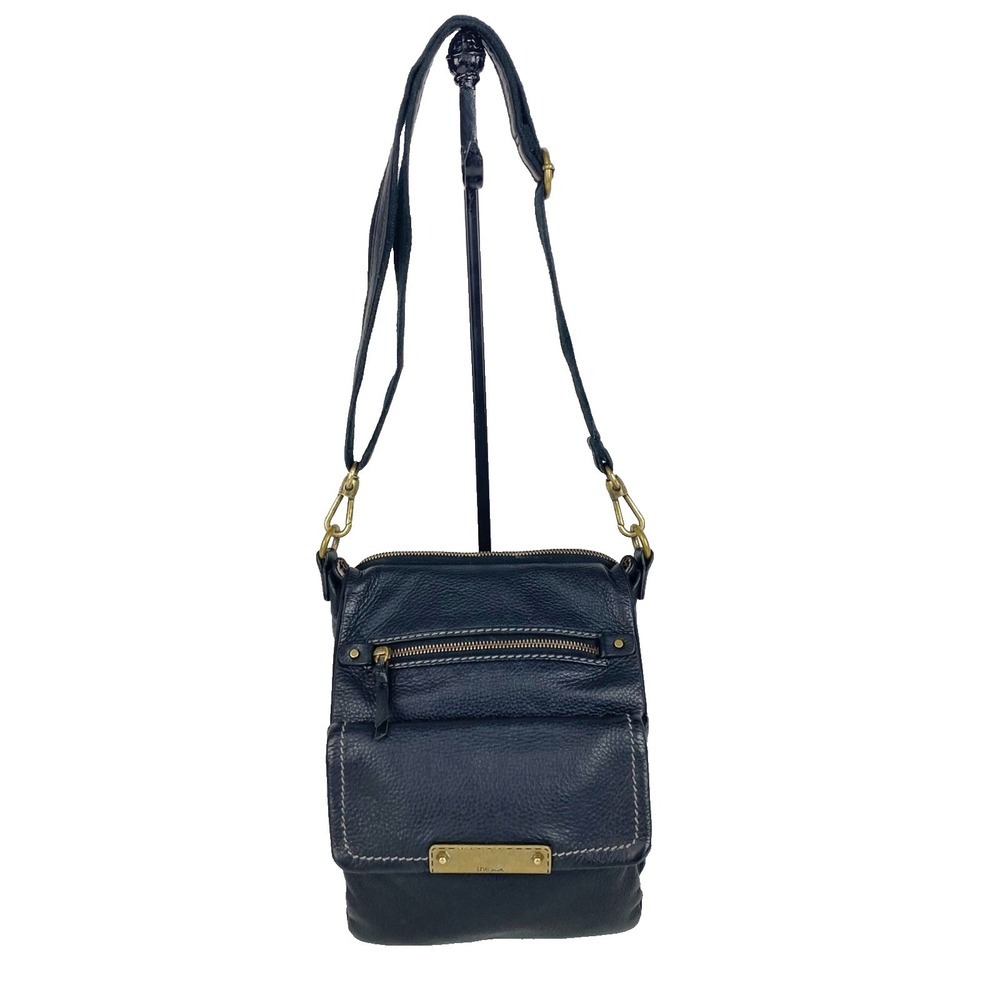 The Sak Leather Shoulder Bag Purse Parker Black Pockets Foldover Crossbody
